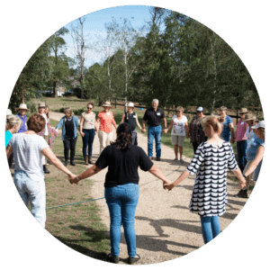 equine psychotherapy group class outdoors